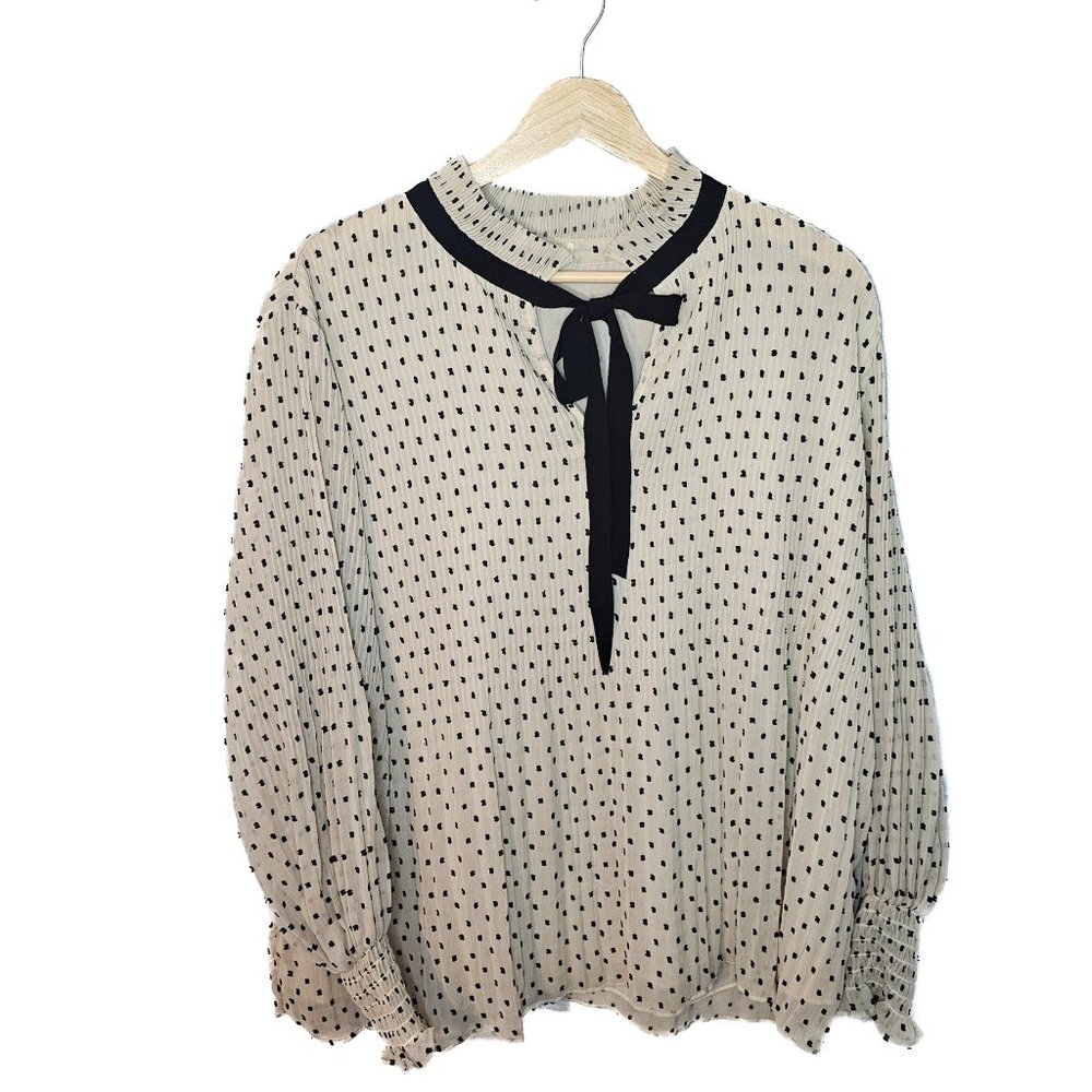 Pleated Swiss Dot Necktie Blouse